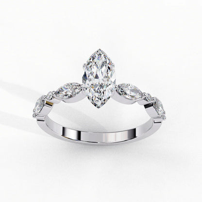 Unique Marquise Diamond Ring with Side Stone Detailing in 925 Silver (1CT)