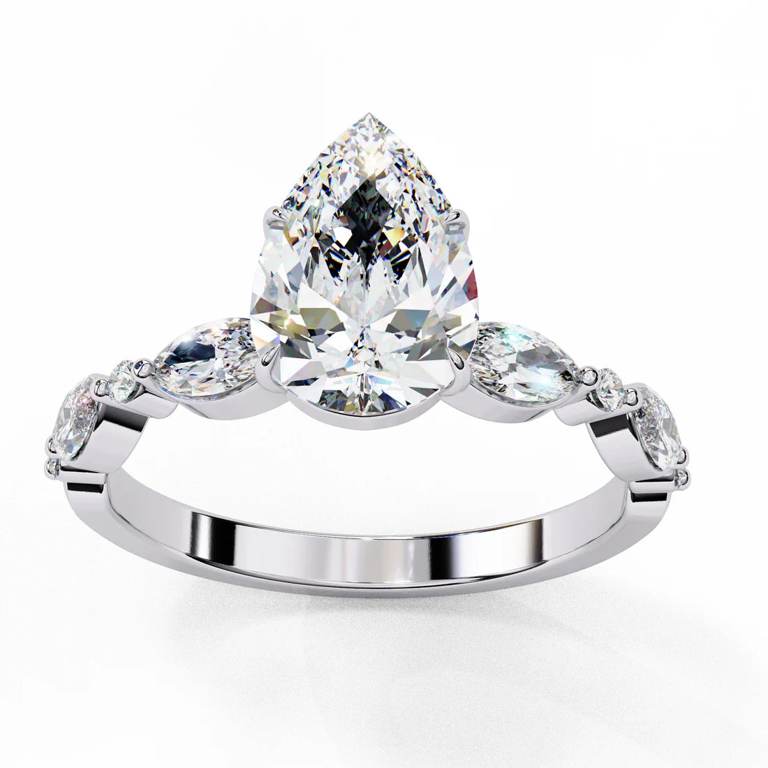 Pear Diamond Ring with Side Stones