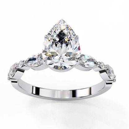 Pear Diamond Ring with Side Stones