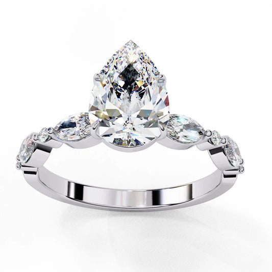 Pear Diamond Ring with Side Stones