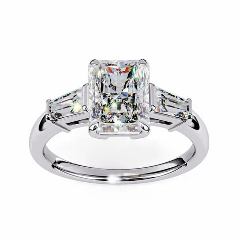 Three-Stone Engagement Ring with Radiant-Cut Center Diamond in 925 Silver