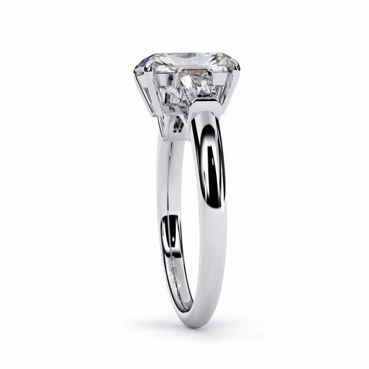 Three-Stone Engagement Ring with Emerald-Cut Center Diamond in 925 Silver