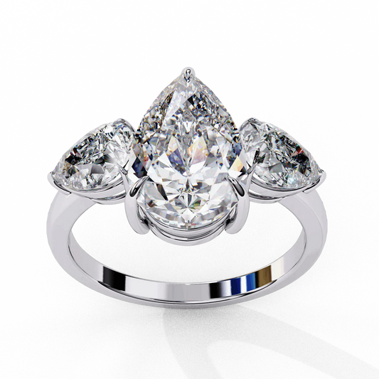Three-Stone Pear Lab-Grown Diamond Engagement Ring – Perfect for Every Occasion in 925 Silver (1CT)