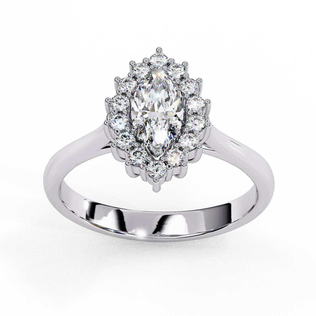 Timeless Marquise Diamond Halo Ring in 925 Silver (1CT)