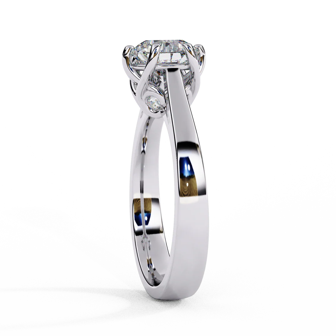 Round Brilliant Solitaire Engagement Ring with Hidden Diamond Accents in 925 Silver
