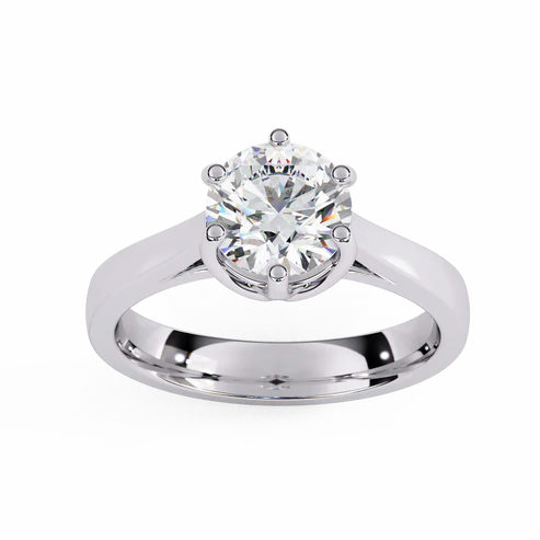 Round Brilliant Solitaire Engagement Ring with Hidden Diamond Accents in 925 Silver