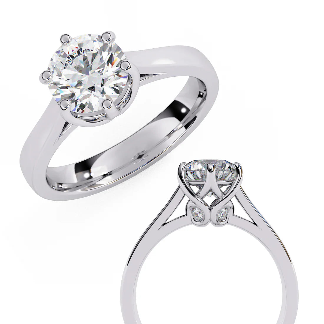 Round Brilliant Solitaire Engagement Ring with Hidden Diamond Accents in 925 Silver