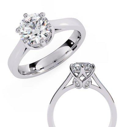 Round Brilliant Solitaire Engagement Ring with Hidden Diamond Accents in 925 Silver
