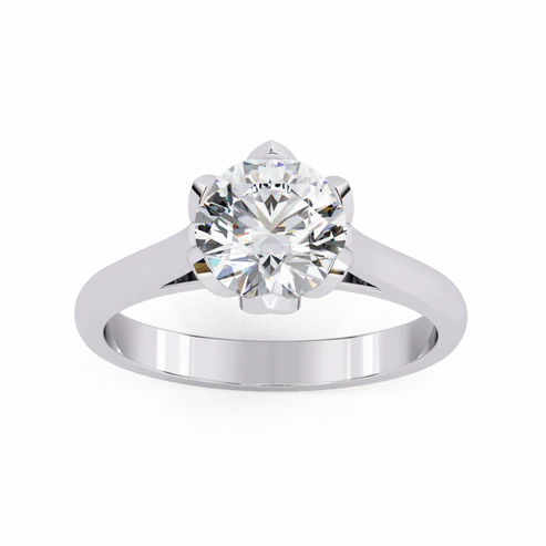 Solitaire Diamond Ring with Floral Basket Setting in 925 Silver
