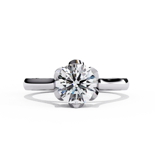 Solitaire Diamond Ring with Floral Basket Setting in 925 Silver