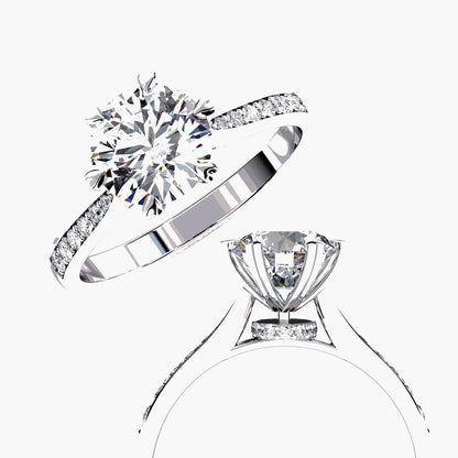 Round Diamond Engagement Ring with Pave Band in 925 Silver
