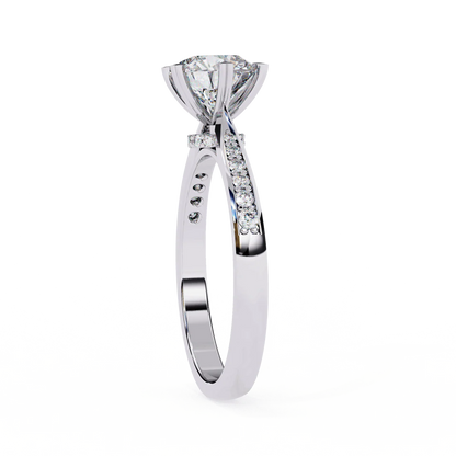 Round Diamond Engagement Ring with Pave Band in 925 Silver