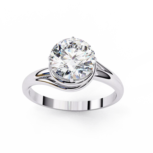 Twisted Solitaire Engagement Ring with Round Brilliant Diamond in 925 Silver