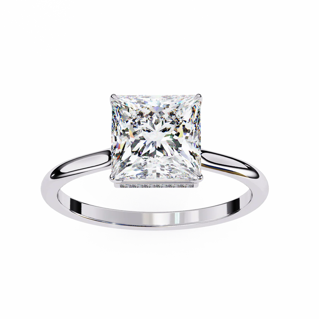 Princess-Cut Diamond Engagement Ring with Hidden Halo – Sleek Solitaire Style in 925 Silver