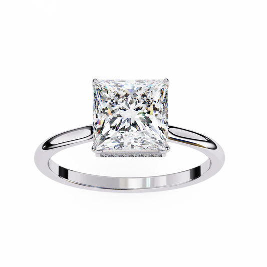 Princess-Cut Diamond Engagement Ring with Hidden Halo – Sleek Solitaire Style in 925 Silver