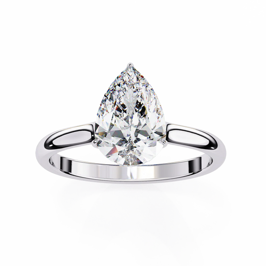 Pear-Shaped Diamond Engagement Ring with Hidden Halo in 925 Silver