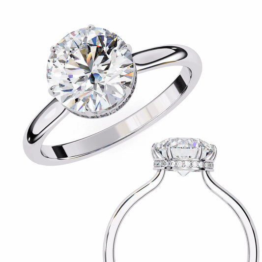 Solitaire Engagement Ring with Round Brilliant-Cut Diamond in 925 Silver