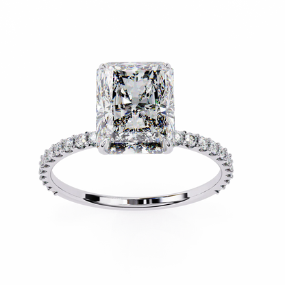 Radiant-Cut Engagement Ring with Pave Band & Hidden Halo in 925 Silver