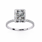Radiant-Cut Engagement Ring with Pave Band & Hidden Halo in 925 Silver