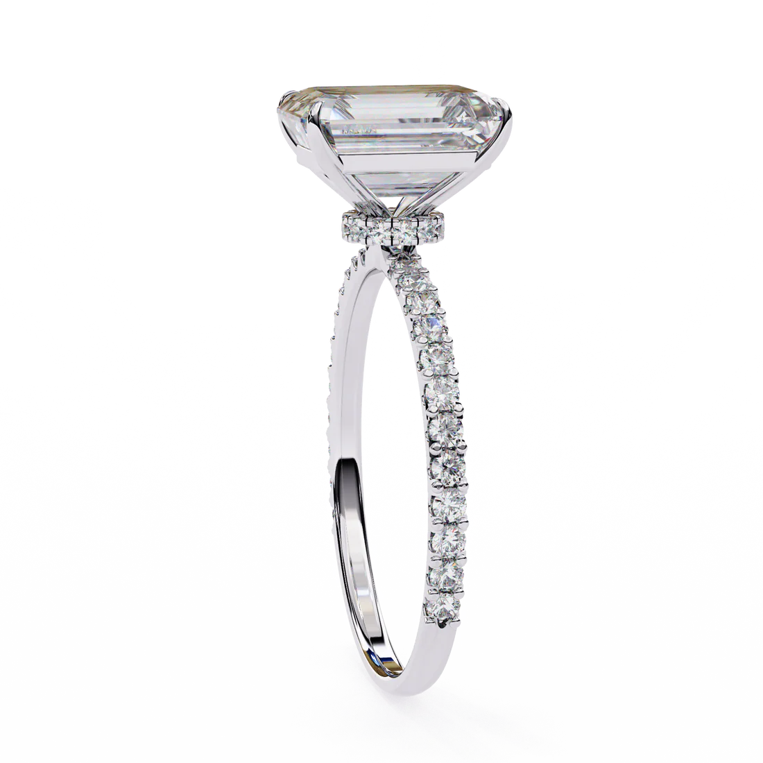 Radiant-Cut Engagement Ring with Pave Band & Hidden Halo in 925 Silver