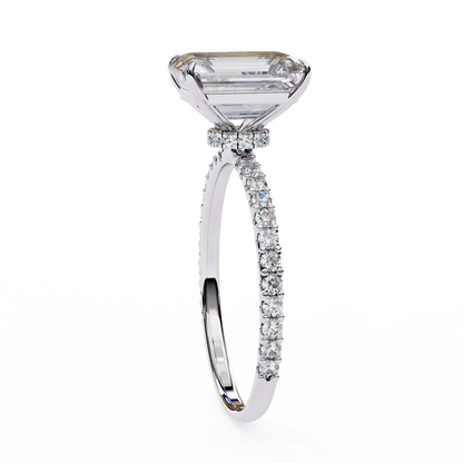 Radiant-Cut Engagement Ring with Pave Band & Hidden Halo in 925 Silver