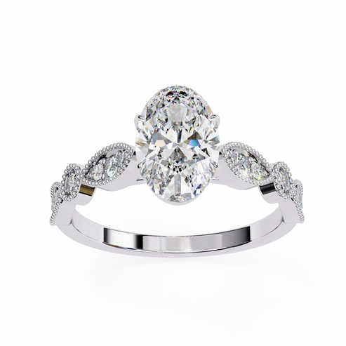 Oval Moissanite Engagement Ring – Vintage Style with Milgrain & Marquise Diamond Accents | Bridal Ring | Unique Antique-Inspired Design in 925 Silver
