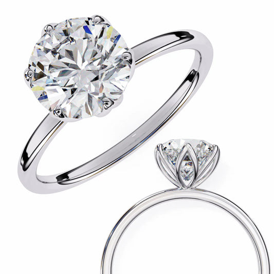 Round Lab-Grown Diamond Solitaire Engagement Ring – Six-Prong Petal Setting – Classic Minimalist Ethical Ring in 925 Silver