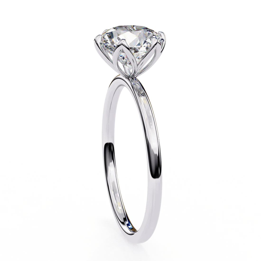 Round Lab-Grown Diamond Solitaire Engagement Ring – Six-Prong Petal Setting – Classic Minimalist Ethical Ring in 925 Silver