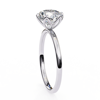 Round Lab-Grown Diamond Solitaire Engagement Ring – Six-Prong Petal Setting – Classic Minimalist Ethical Ring in 925 Silver