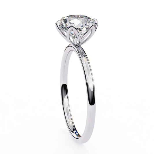 Round Lab-Grown Diamond Solitaire Engagement Ring – Six-Prong Petal Setting – Classic Minimalist Ethical Ring in 925 Silver
