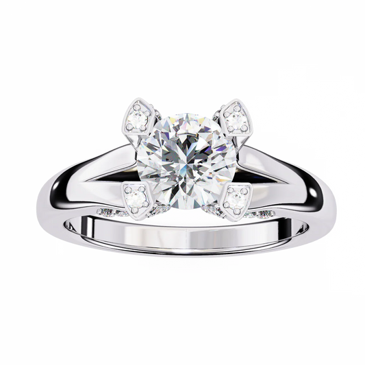 Lab-Grown Diamond Engagement Ring – Unique Crown Prong Setting with Hidden Halo & Pave Band – Ethical Bridal Ring in 925 Silver