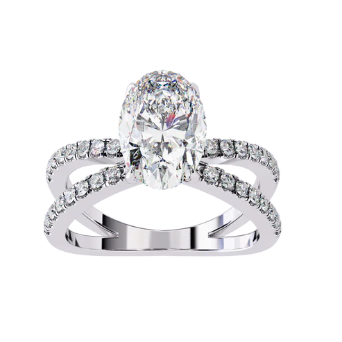 Oval-Cut Diamond Engagement Ring with Split Shank Pave Band in 925 Silver | Elegant Bridal Fine Jewelry (1CT)