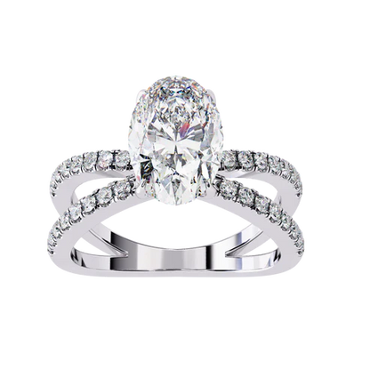 Oval-Cut Diamond Engagement Ring with Split Shank Pave Band in 925 Silver | Elegant Bridal Fine Jewelry (1CT)