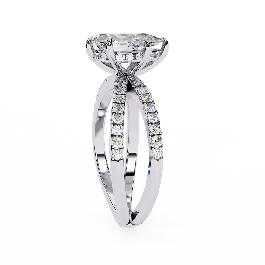 Pear-Cut Diamond Engagement Ring with Pave Split Shank Band in 925 Silver (1CT)