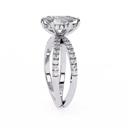 Pear-Cut Diamond Engagement Ring with Pave Split Shank Band in 925 Silver (1CT)