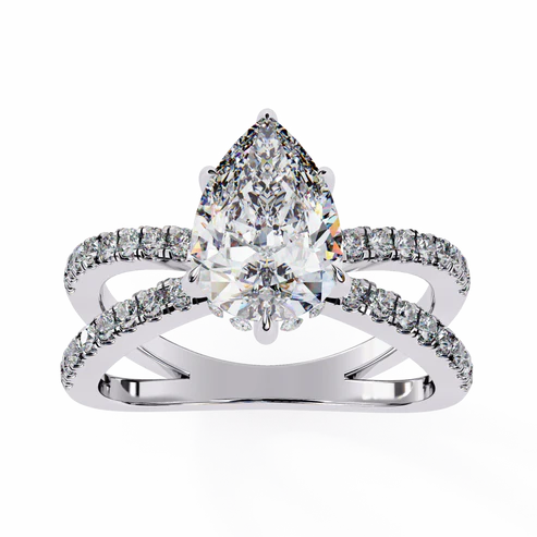 Pear-Cut Diamond Engagement Ring with Pave Split Shank Band in 925 Silver (1CT)