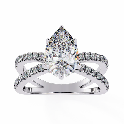 Pear-Cut Diamond Engagement Ring with Pave Split Shank Band in 925 Silver (1CT)