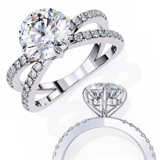 Round-Cut Diamond Engagement Ring with Split Pave Band in 925 Silver | Elegant Bridal Fine Jewelry (0.70CT)