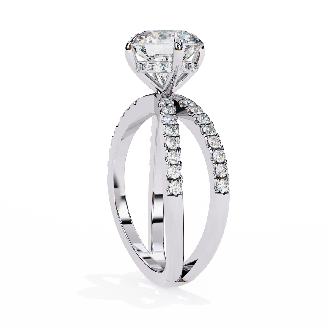 Round-Cut Diamond Engagement Ring with Split Pave Band in 925 Silver | Elegant Bridal Fine Jewelry (0.70CT)