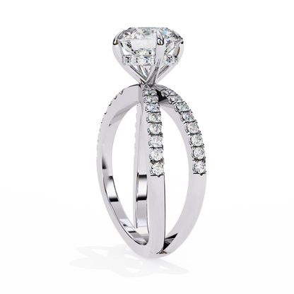 Round-Cut Diamond Engagement Ring with Split Pave Band in 925 Silver | Elegant Bridal Fine Jewelry (0.70CT)