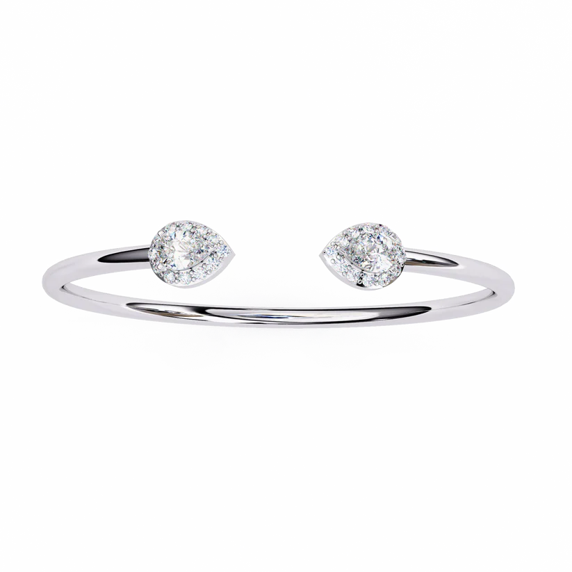Delicate Open Bangle with Pear Shape Diamond Ends | Elegant Minimalist Jewelry 925 Silver