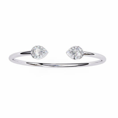 Delicate Open Bangle with Pear Shape Diamond Ends | Elegant Minimalist Jewelry 925 Silver