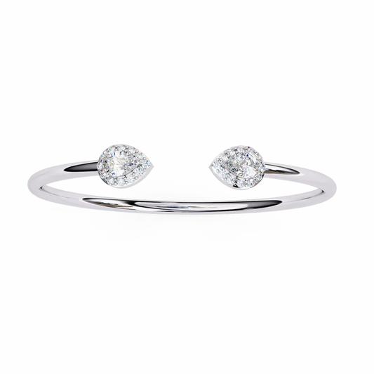 Delicate Open Bangle with Pear Shape Diamond Ends | Elegant Minimalist Jewelry 925 Silver
