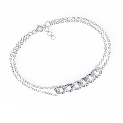 Dazzling Double Chain Bracelet with Crystal-Embellished Links 925 Silver