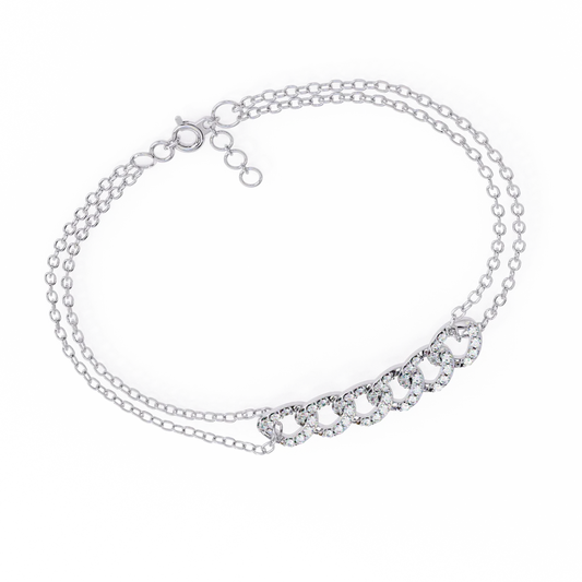 Dazzling Double Chain Bracelet with Crystal-Embellished Links 925 Silver