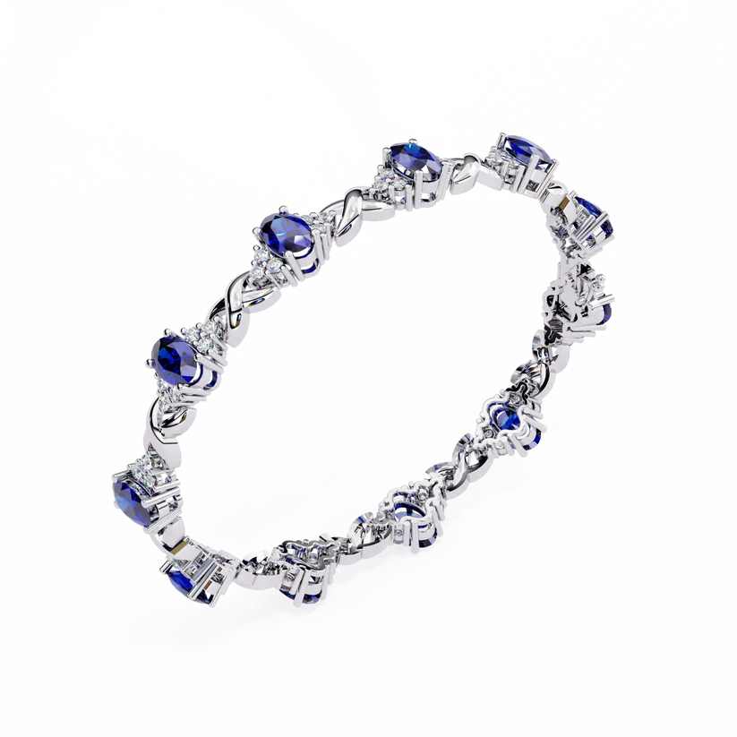 Blue Sapphire and Diamond Infinity Link Bracelet 925 Silver