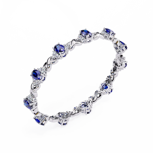Blue Sapphire and Diamond Infinity Link Bracelet 925 Silver