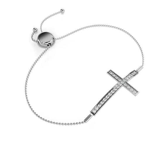 Adjustable Crystal Cross Bracelet – Elegant Faith-Inspired Jewelry 925 Silver