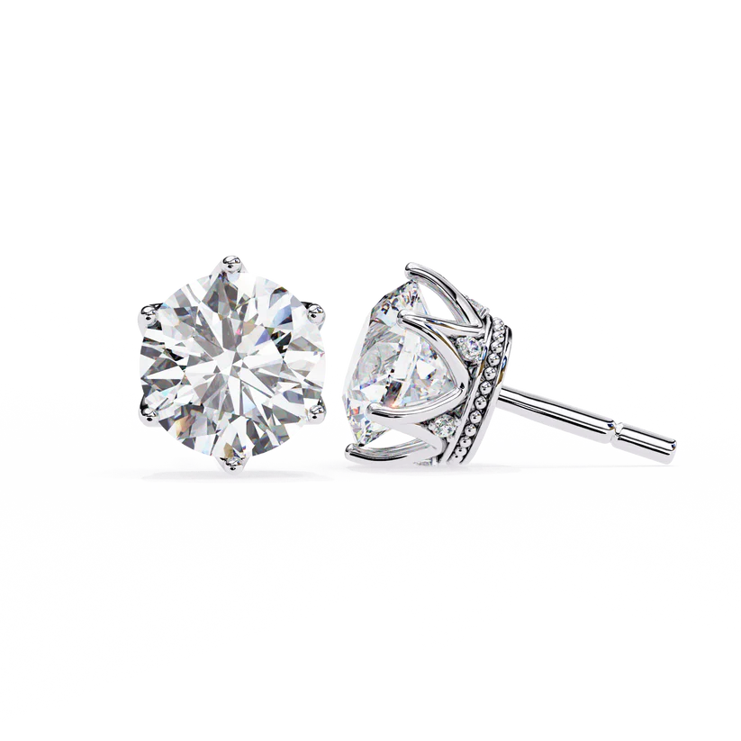 Elegant Round Diamond Stud Earrings | Vintage-Inspired Milgrain Detailing 925 Silver