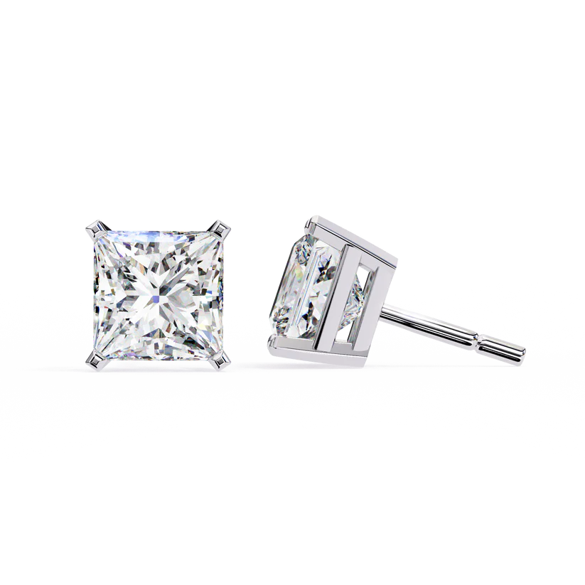 Princess-Cut Diamond Stud Earrings – Elegant Solitaire Earrings 925 Silver